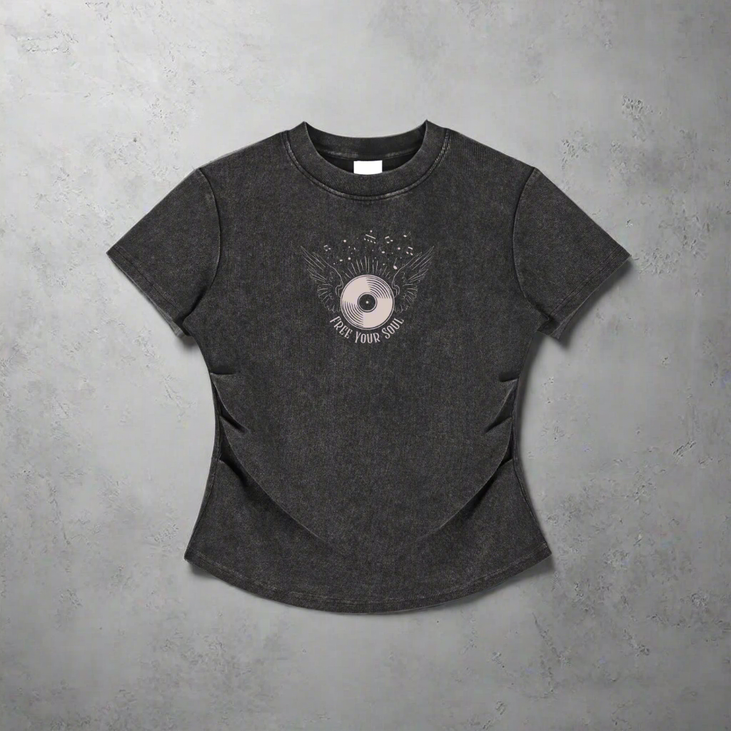 Vintaged-Wash Bodycon Cotton T-Shirt