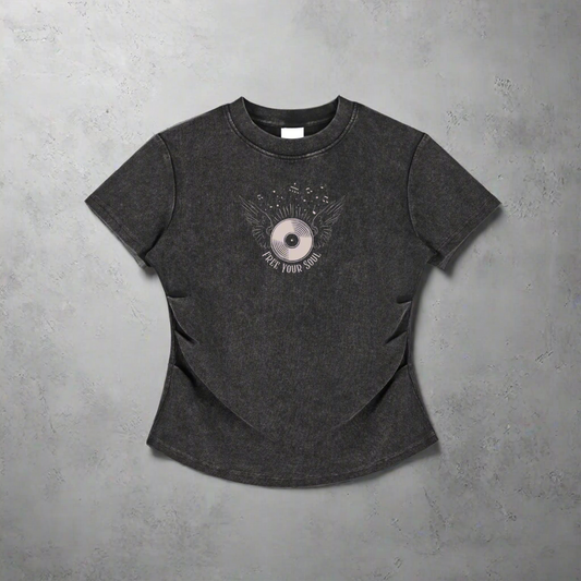 Vintaged-Wash Bodycon Cotton T-Shirt